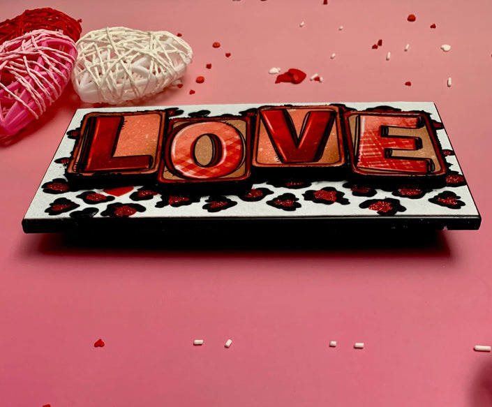 Textured Love blocks with red leopard print