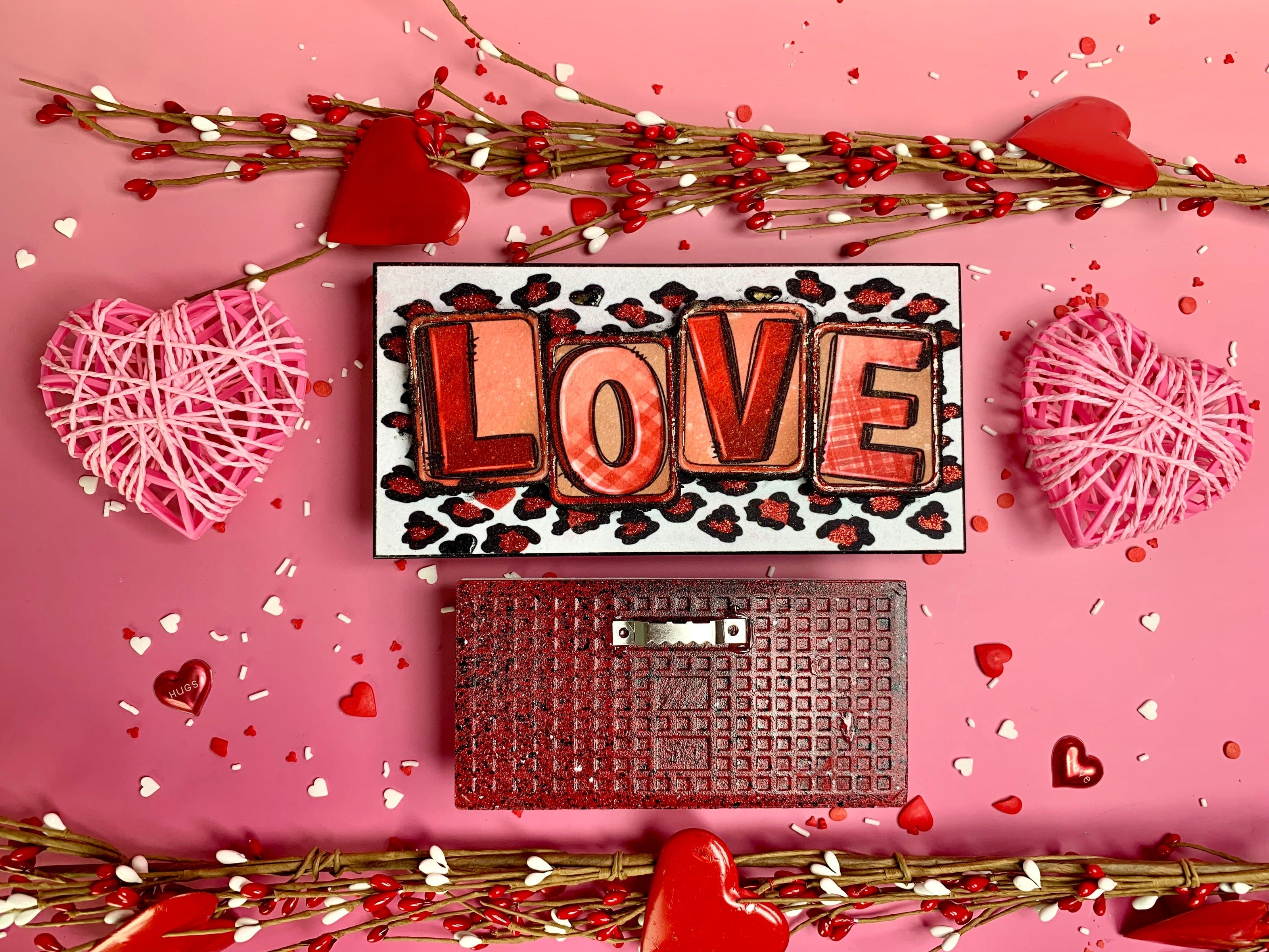 Textured Love blocks with red leopard print