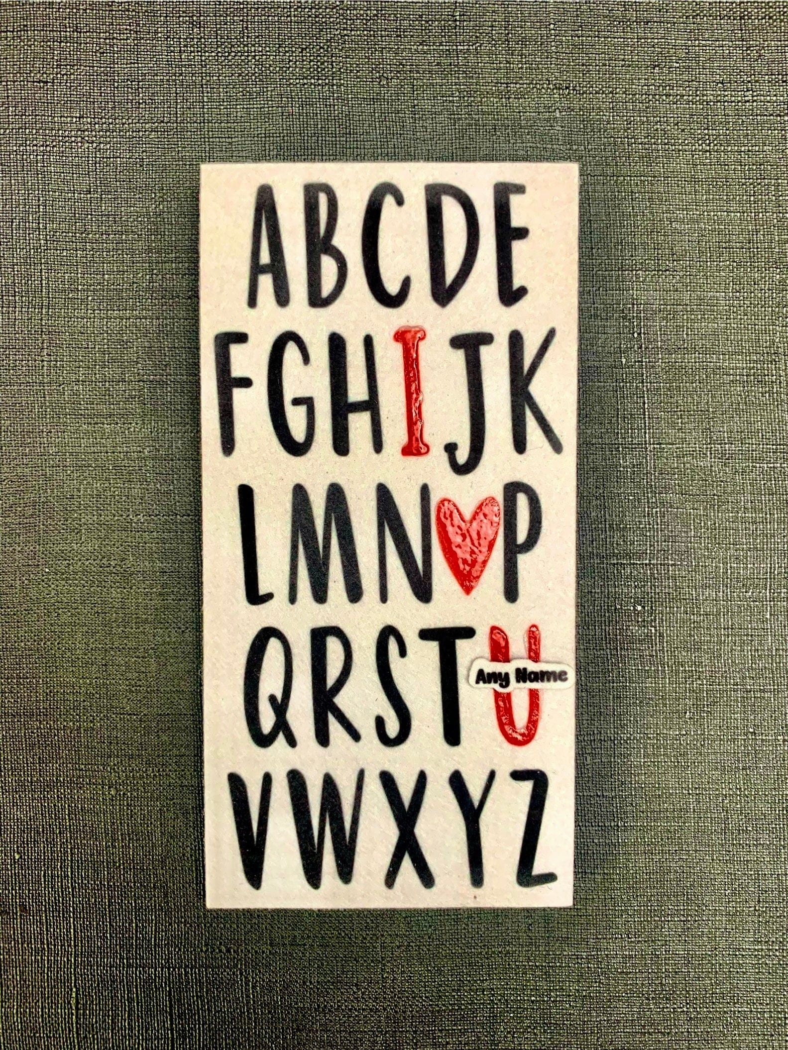 I Love U alphabet on 3x6 inch tile