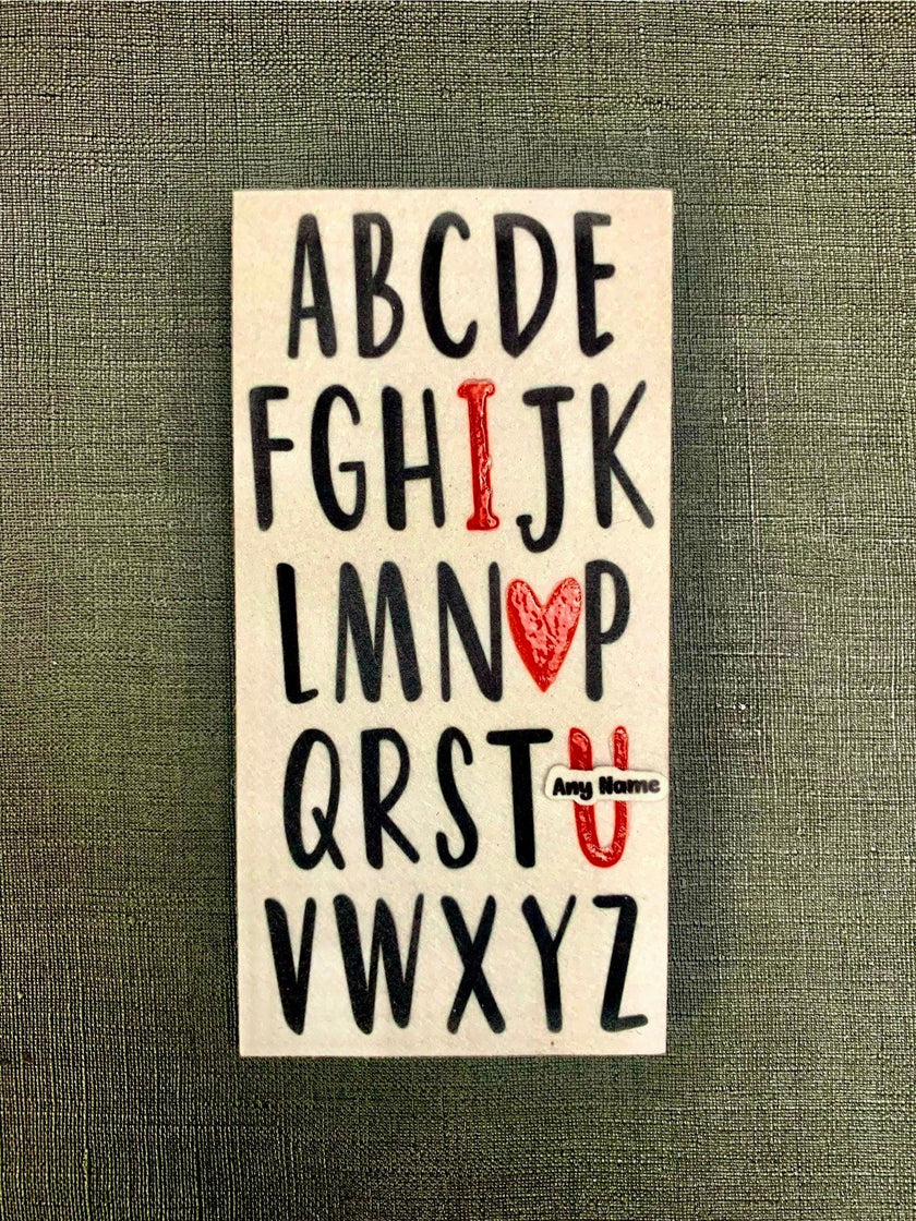 I Love U alphabet on 3x6 inch tile