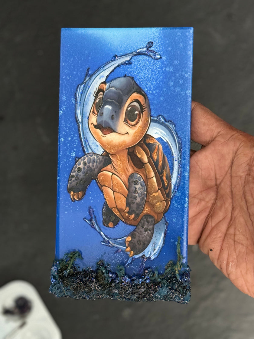 Underwater Cute Turtle Swirl 4x8