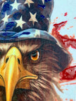 Bald Eagle with American flag and hat