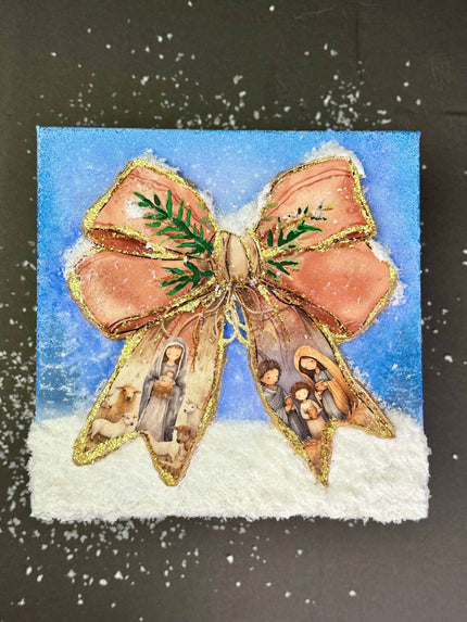 Textured Christmas Jesus Bow 10x10 canvas