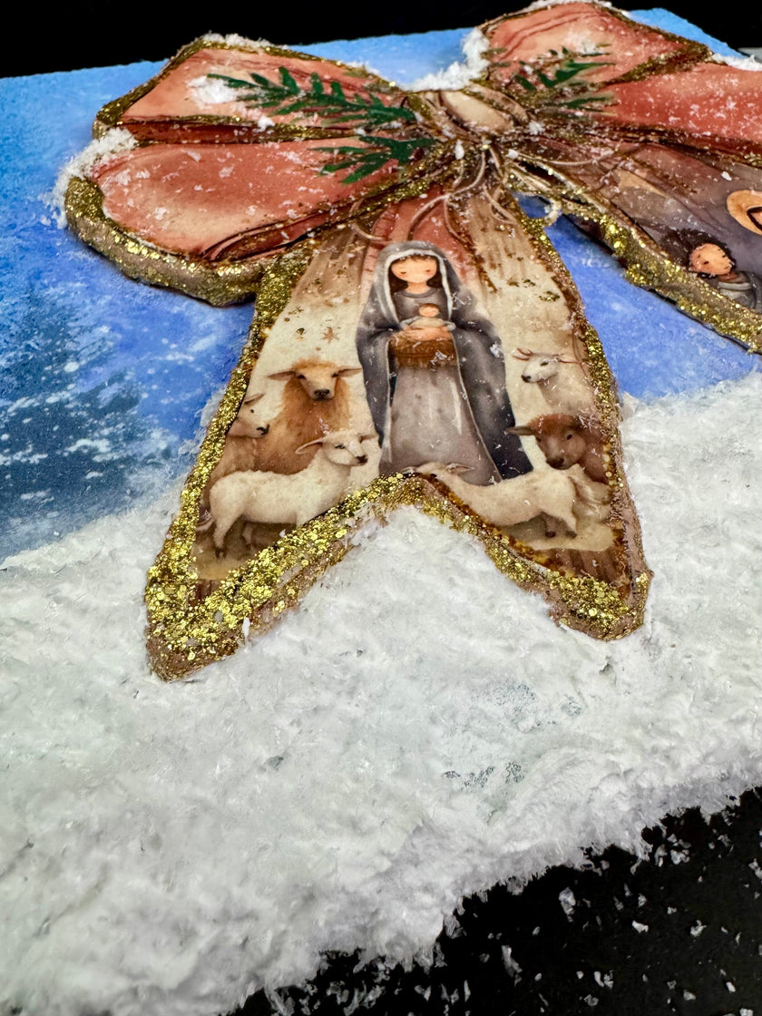 Textured Christmas Jesus Bow 10x10 canvas