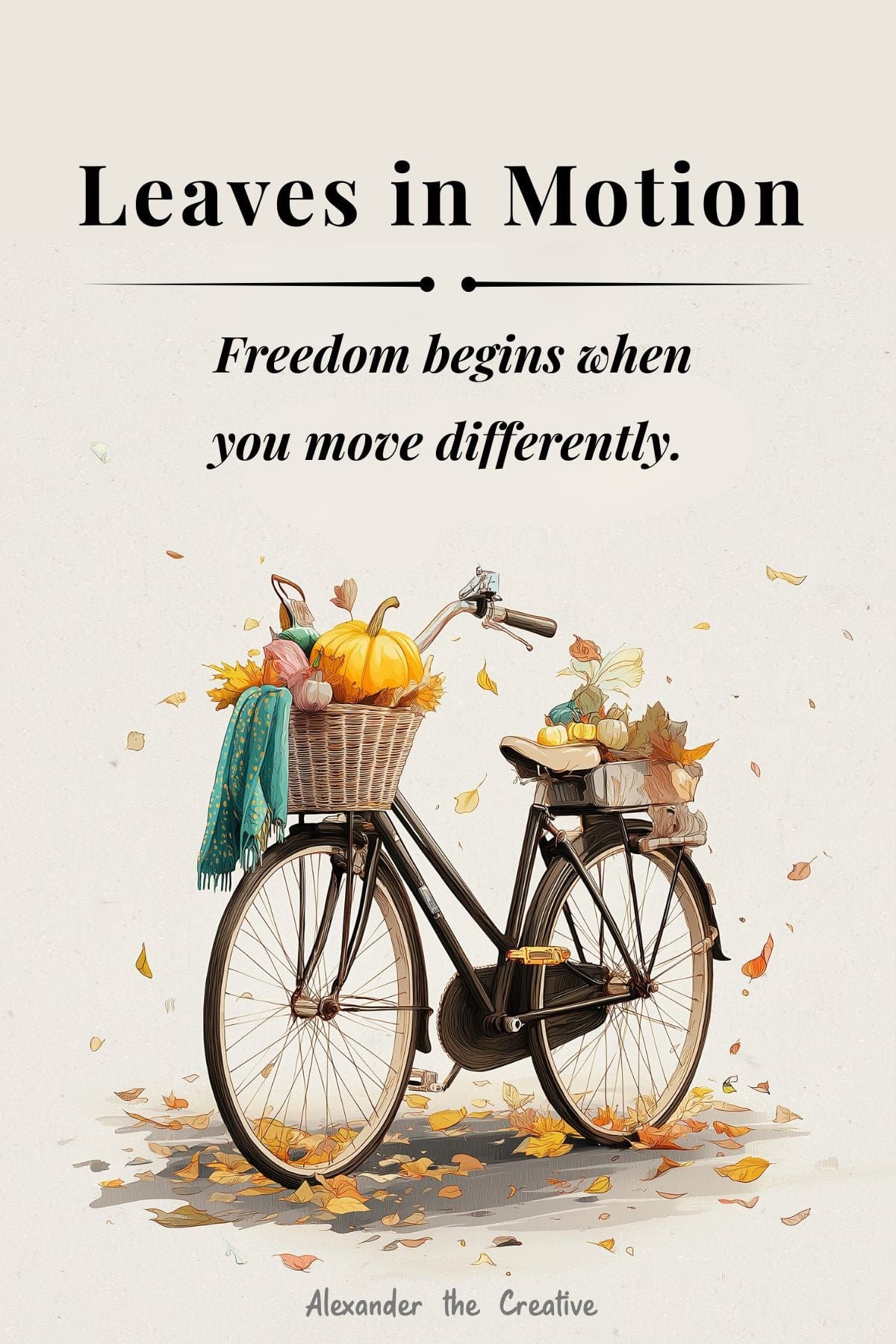 Leaves in Motion – Fall Bicycle Art Magnet (4x6 Felt with Texture Paste)